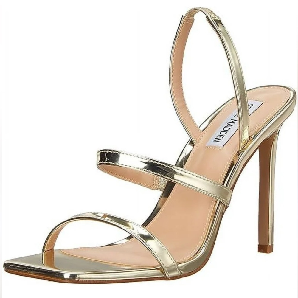Steve Madden Women’s Gracey Gold Square Toe Slip On Stiletto Heeled Sandals 9.5